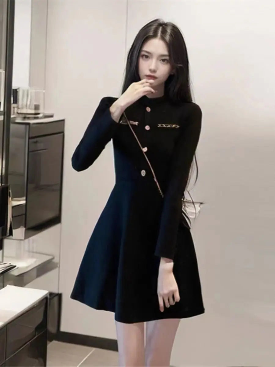 Fashionable Knitted Dress for Women's Spring Clothes Style Waist-hugging Temperament Elegant and Casual Versatile Dress Inside
