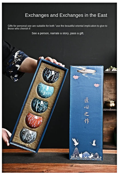 Gift Box & Five Elements Gift Box Kiln Change China Ceramic Tea Cup Porcelain Kung Fu Cups Set Pottery Coffee Mug Tableware Cup