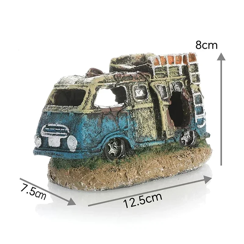 Aquarium Ornament Shaped Like Car Wreckage, Featuring Hiding Holes For Fish And Shrimp, Aquarium Decorations, And Aquascaping. (Available)