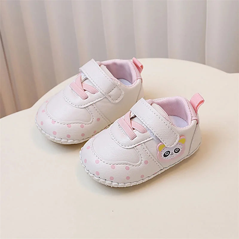 Baby Girls Synthetic Leather Flat Shoes Spring Autumn Anti-Slip Sole Cartoon Infant Shoes