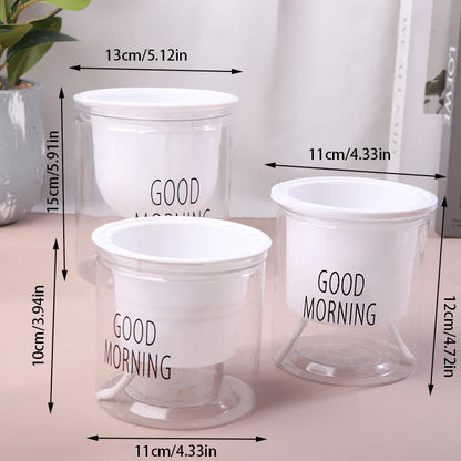 Flower Pot Automatic Water-Absorbing Flowerpot Transparent Double Layer Plastic Self Watering Planter Office