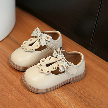 Cute bow Leather Girls Shoes 2025 New T-strap Oxfords Spring Kids Soft Shoes For Girl School Children Princess Dress Shoes