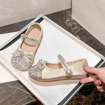 Girls Crystal Sparkle Princess Shoes Kids Fashion Leather Comfortable Party Performance Flats for Toddlers