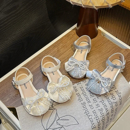 Children's Summer Sandals Toddlers Catwalk Versatile Princess Girl Shoe Summer Beading Bowknot Kids Fashion Dress Flat Sandals