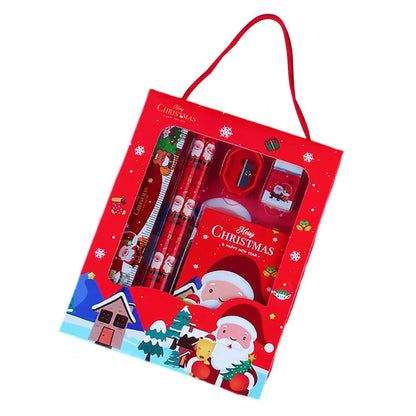 6Pcs/set Christmas Stationery Set Xmas Pattern Pencil Sharpener Erasers Children Pencils Gift Kawaii School Stationery Supplies