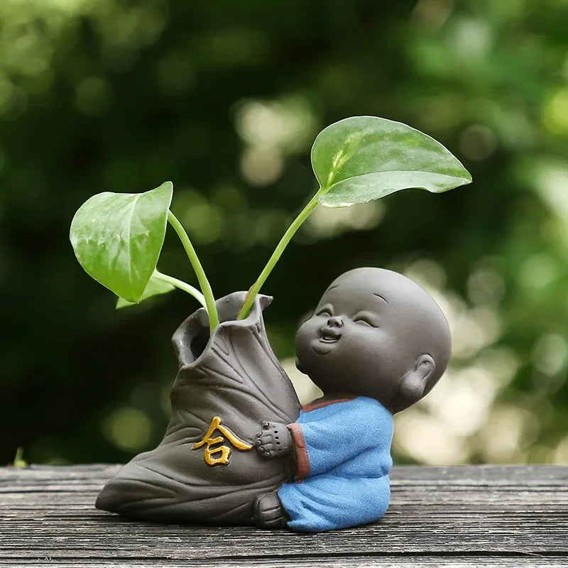 Fortune Lucky Cute The Little Monk Purple Clay Tea Pet Home Decor Mini Water Planting Flower Vase (Available)
