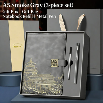 A5 Business Notebook Professional Hardcover Journal Notebook With Pen Imitation Leather Leather Notebook Gift Set For Christmas