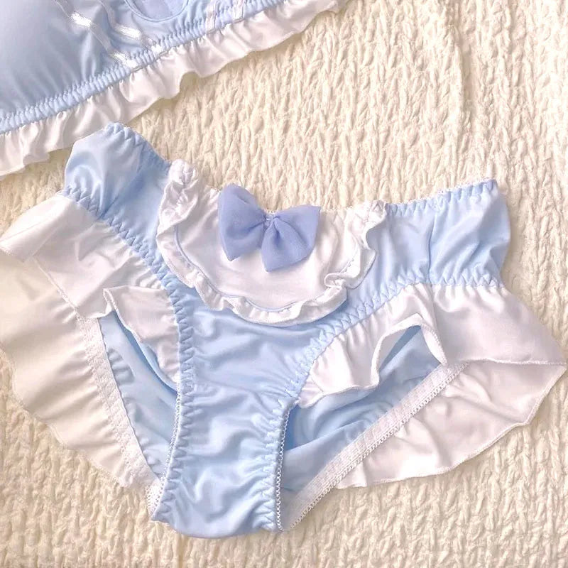 Japanese Lolita Underwear Women's Small Chest Gathering Without Underwire Sexy Bra Soft Comfortable Thin Underpants Bra Set Gift