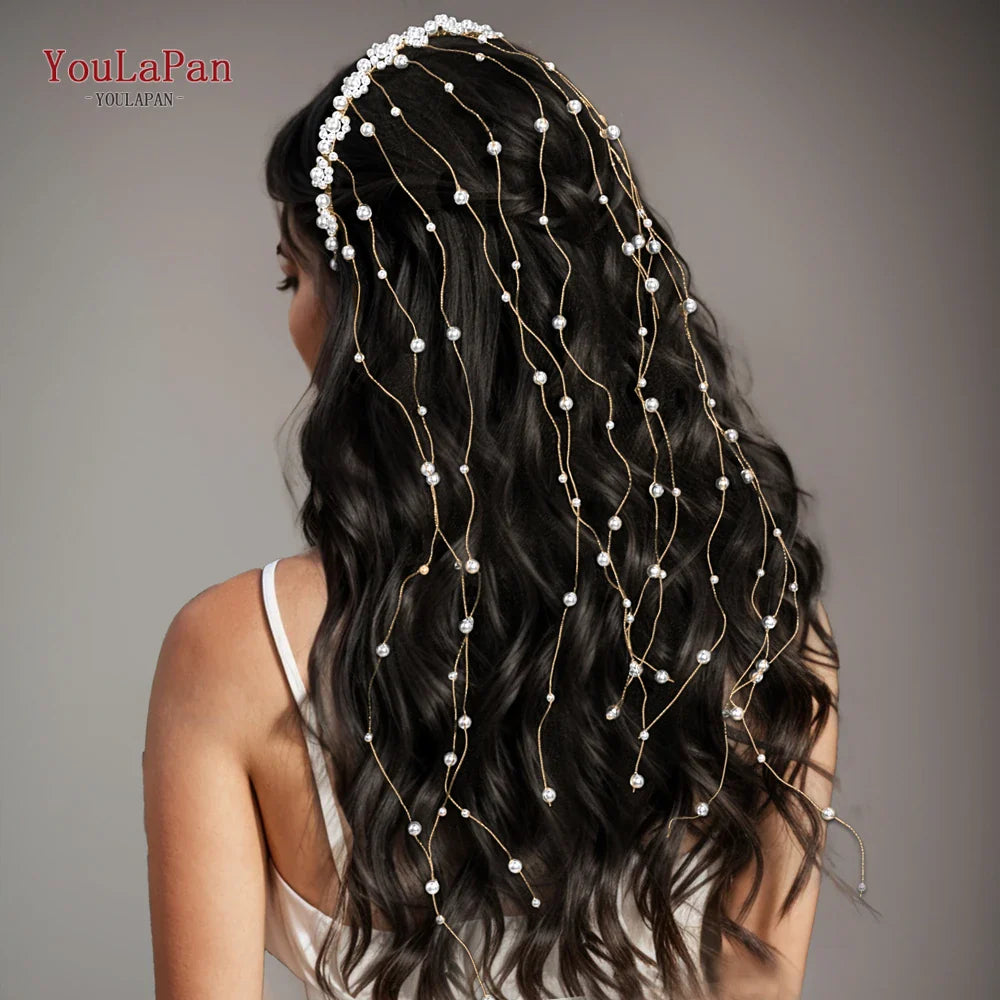YouLaPan Pearls Tiara Wedding Headwear Handmade Beaded Tassels Headband for Bridal Woman Dress Jewelry Accessories HP610 (Available)