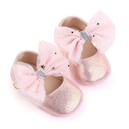 Spring and Autumn New Girl Baby Princess Shoes Mesh Bow 0-12 Months Baby Shoes Single Shoes Learning Walking Shoes