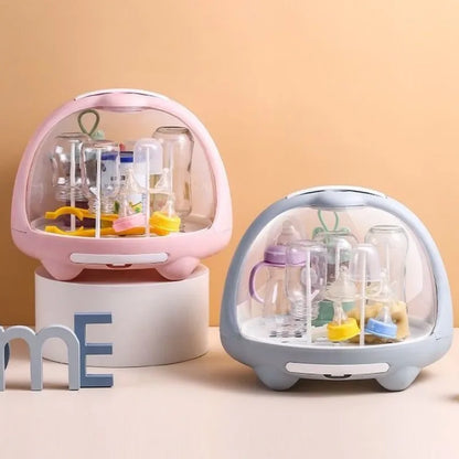 Baby Feeding Bottle Drying Rack Baby Bottle Holder Storage Box with Anti-dust Cover Dustproof Nursing Tableware Container