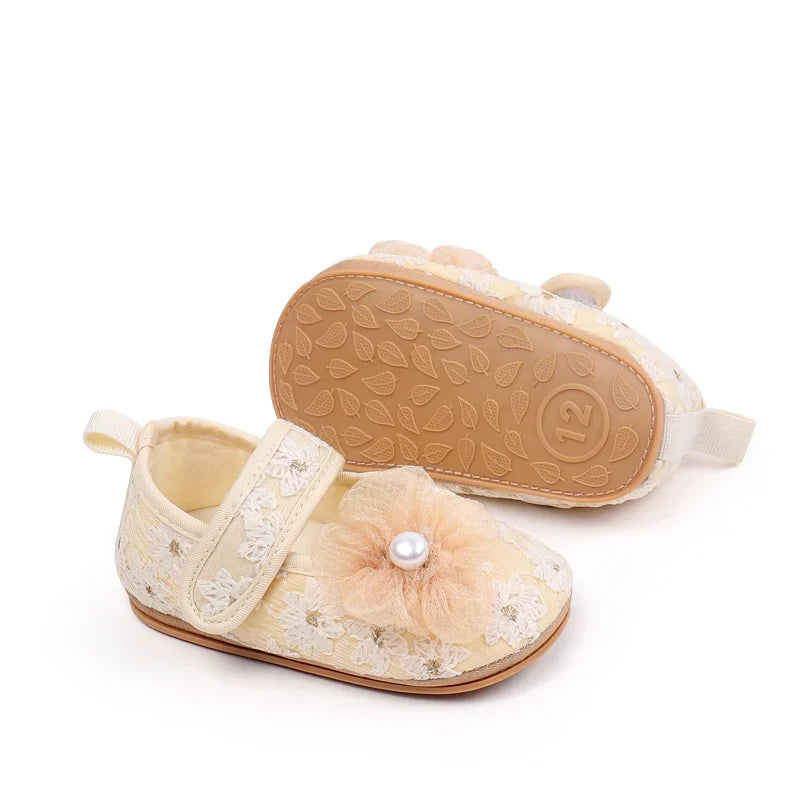 Baby Girls Princess First Walking Toddler Shoes With High Quality Embroidery Design And TPR Sole For 0-18M Baby