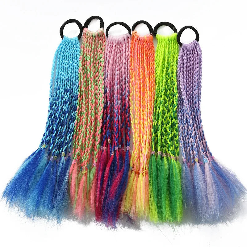 Girls Dirty Braids Colorful Twist Tie Wigs Ponytail Kids Hair Accessories Headbands Rubber Bands Princess Headwear