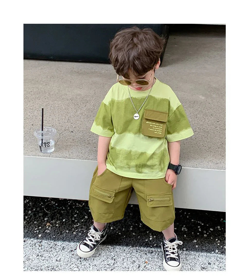 Boys Summer Clothes Set Camouflage Short Sleeve T-shirt + Cargo Shorts 2PCS Kids Casual Streetwear Outfit Two-piece set