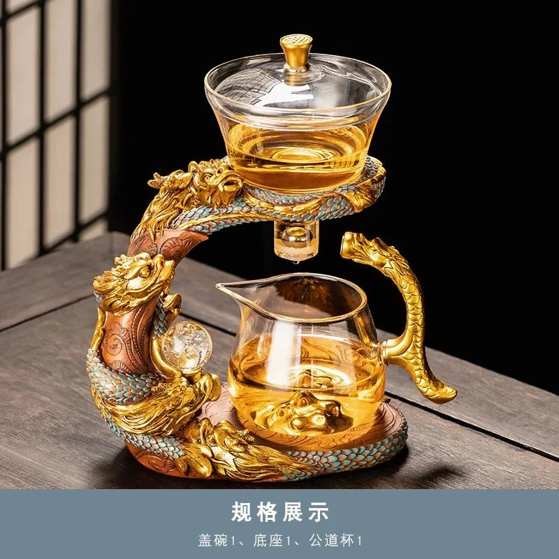 Lazy Glass Automatic Tea Set Business Gift High Borosilicate Dragon Kung Fu Teaware Sets