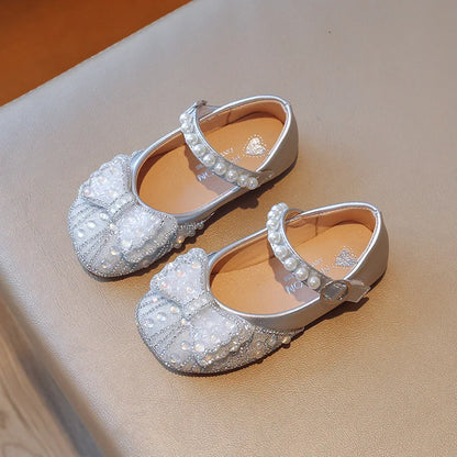 Children's Leather Shoes Bling Sequins Bowknot Princess Shoes for Girls Sweet Chic Kids Causal Wedding Shoes Shallow Versatile
