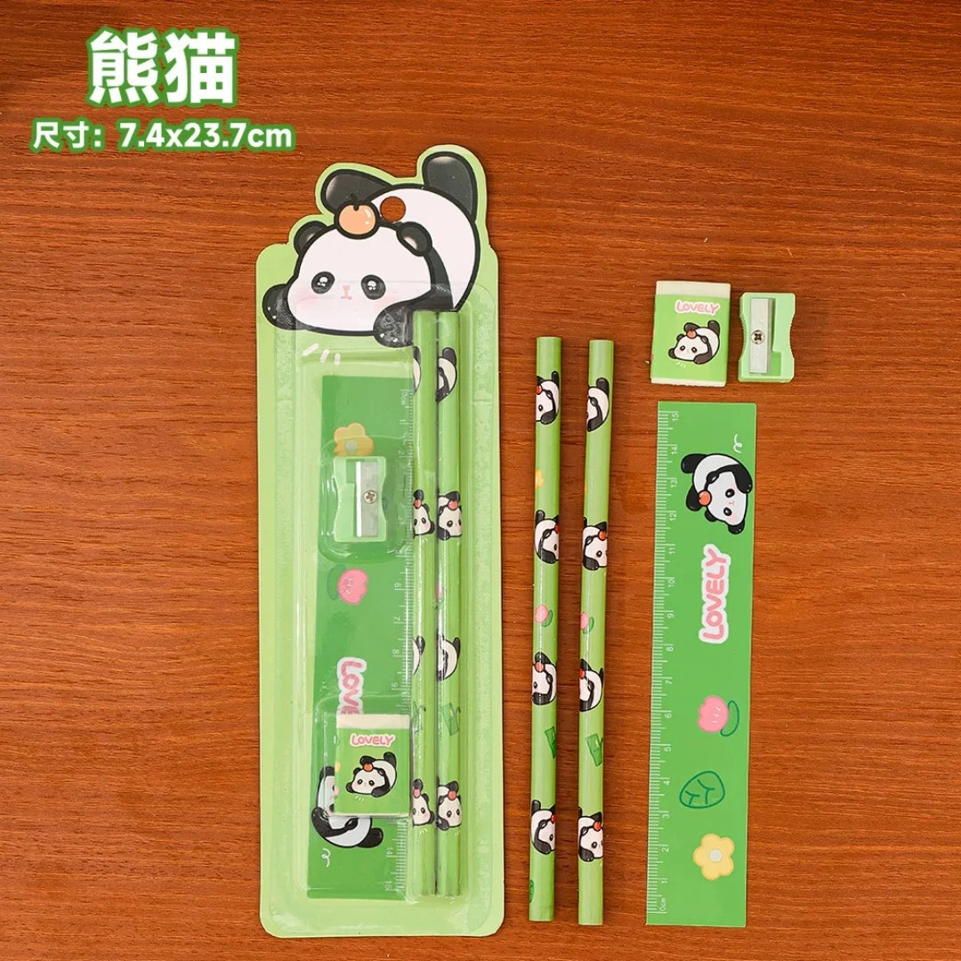 5pcs/Set Christmas Kids Stationery Set Children Pencil Ruler Eraser Sharpener Set School Supplies Gifts Kindergarten Prizes