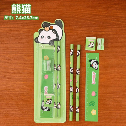 5pcs/Set Christmas Kids Stationery Set Children Pencil Ruler Eraser Sharpener Set School Supplies Gifts Kindergarten Prizes