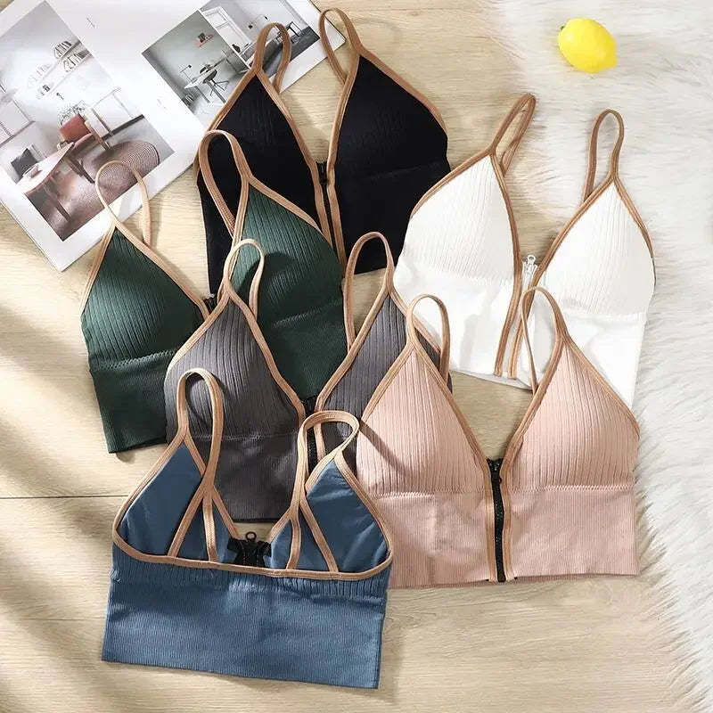 Korean striped crop tops slim fit spaghetti strap tanke top women built in bra off shoulder sleeveless versatile camisole ins