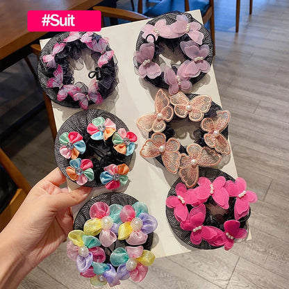 Girls Dance Hairnet Ballet Bun Cover Flower Butterfly Pearl Rhinestone Hair Mesh Kids Training Daily Dance Accessories