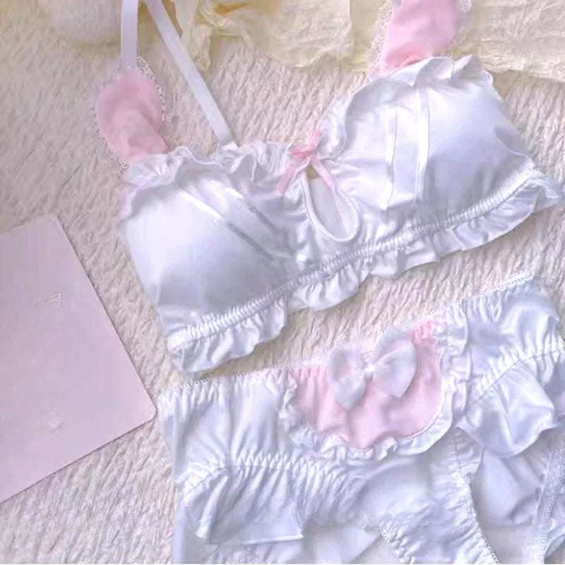 Japanese Lolita Underwear Women's Small Chest Gathering Without Underwire Sexy Bra Soft Comfortable Thin Underpants Bra Set Gift