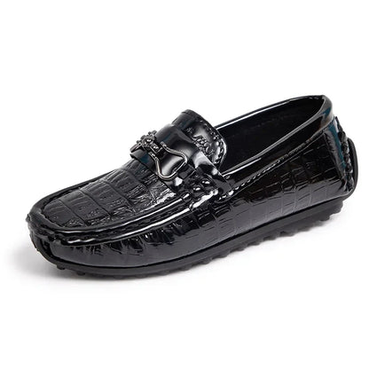 Boys Loafers Non-slip Children's Leather Shoes All-match Four Seasons Metal Buckle  Shiny Simple Kids Fashion Moccasin Shoes