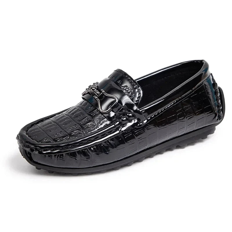 Boys Loafers Non-slip Children's Leather Shoes All-match Four Seasons Metal Buckle  Shiny Simple Kids Fashion Moccasin Shoes
