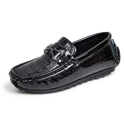 Boys Loafers Non-slip Children's Leather Shoes All-match Four Seasons Metal Buckle  Shiny Simple Kids Fashion Moccasin Shoes