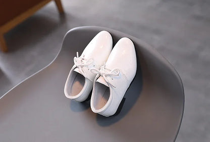 Boy Leather Shoe Black White Versatile Children's Flats for School Performance Causal Fashion Lace-up Kids Formal Uniform Shoes
