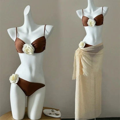 2026 New High Waist Fairy Sweet 4-Piece Women's Split Bikini Set Print Long Sleeve Swimwear Trendy Beach Vacation Fairy Swimsuit