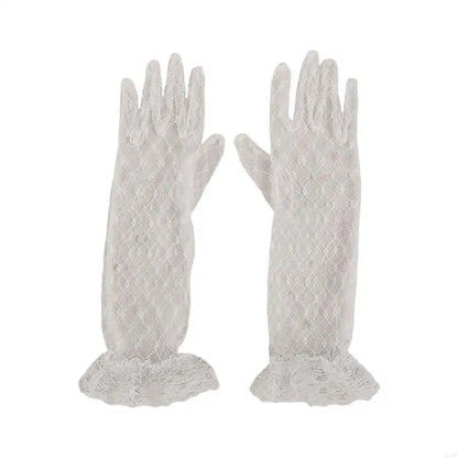1 pair Lace Gloves for Little Kids Ages 3 to 12 Year Flower Girls Mittens White