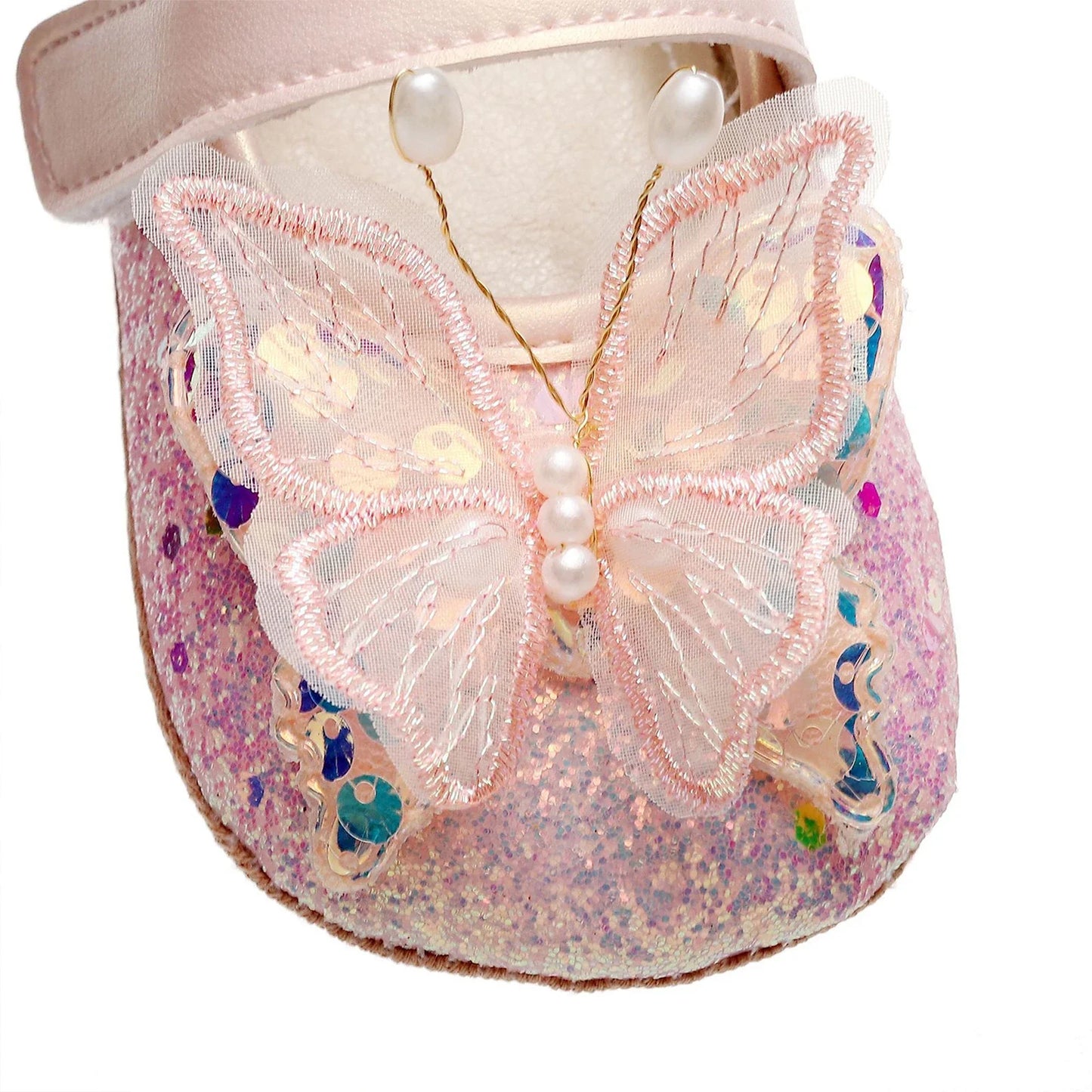 Shiny 3D Butterfly Princess Dress Shoes for Baby Girl Glitters Flats Non-Slip Crib Shoes Walking Shoes for Toddlers Infants