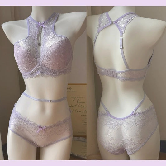 Elegant French Maid Style Lingerie Pure Desire Lace Plunge Bra Set Magic Lift Push Up Outward Expansion Gathering MOYISU Sexy AB