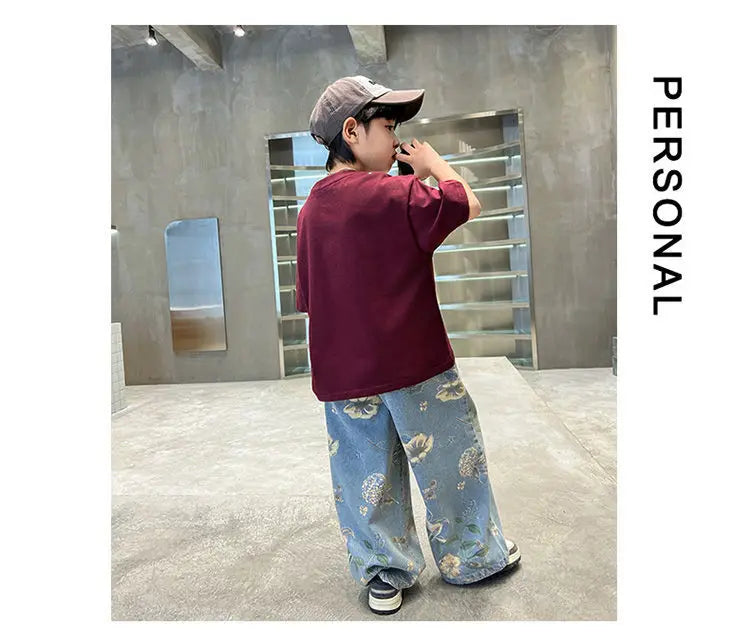 Boys' Summer Outfit Sets New Style Children's Short Sleeved T-shirt Long Pants Two-piece Suits Big Children's Stylish Sets