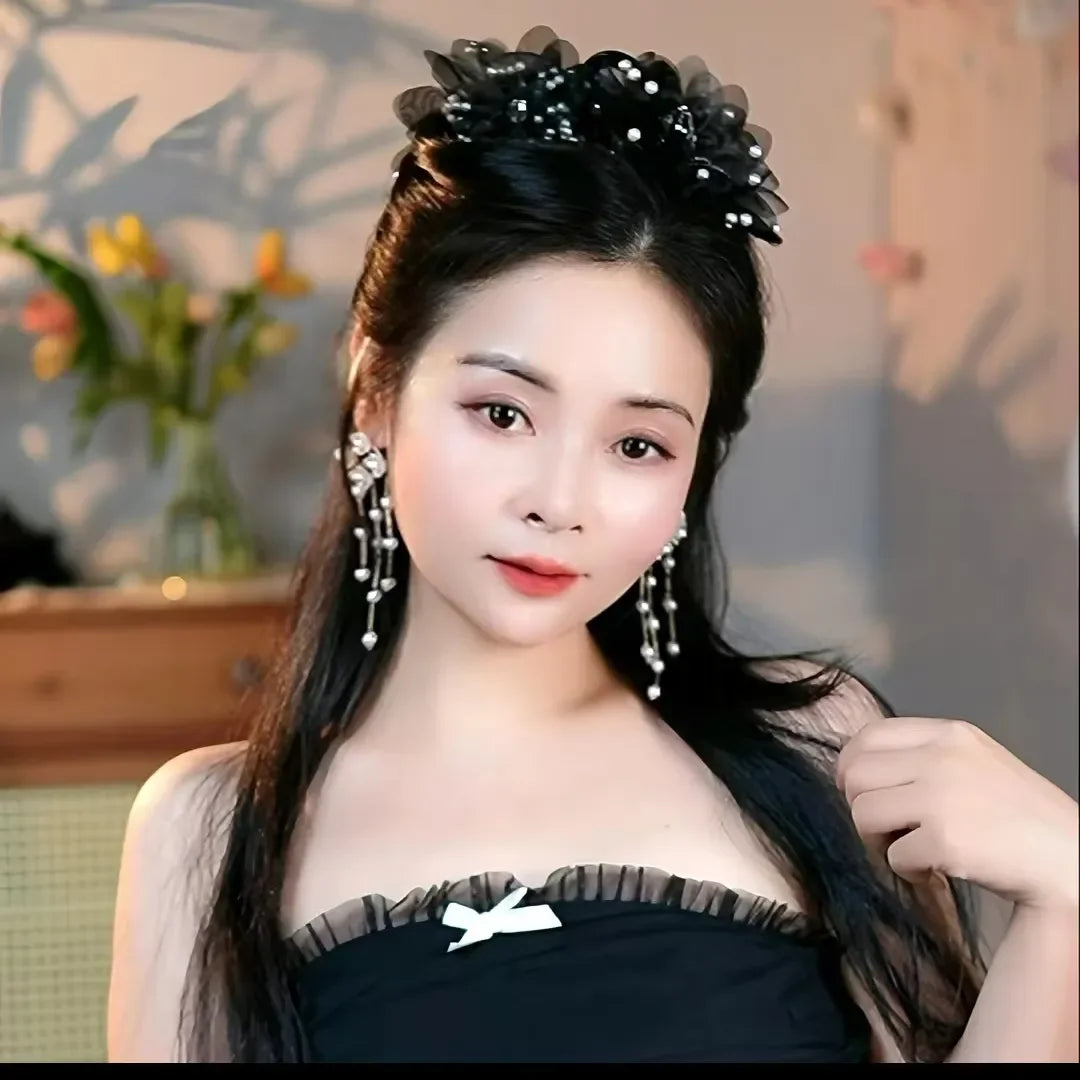 Female Sweet Fashion Party Accessories Women Pearls Floral Butterfly Hair Clip Shark Hair Claw Ladies Girls Black New Headwear