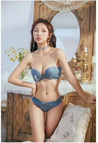 New Small Breast Push Up Seamless Underwear No Steel Ring Cute Adjustable Comfortable Bra Set