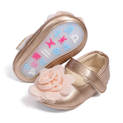 Gold Tie Cute Bow Flower Baby Princess Shoes Wedding Birthday Party Non-Slip Soft Sole Baby Toddler Shoes