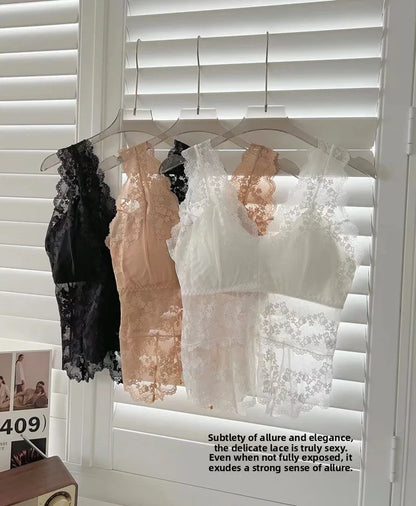 Lace White Strap Vest Women Summer Outdoor Wear with Chest Pad Beautiful Ba Base Inner Match V-ne Svel Top Women