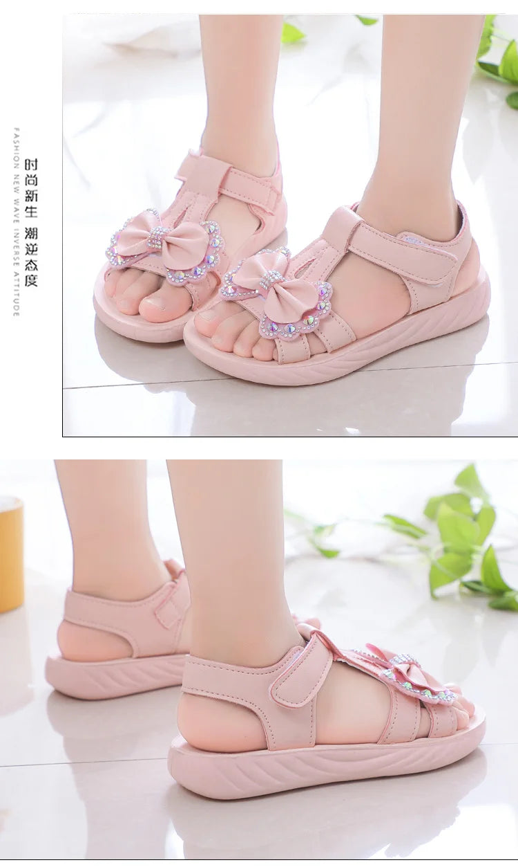 Solid Bow Children's Summer Shoes Cute 2025 Beach Non Slip Sandals For Baby Girls Footwear Soft Infant Kids Fashion Sandals