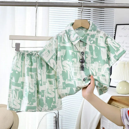 Childrens Summer Beach Outfit Boys Short Sleeve Shirt and Shorts Two Piece Set Casual Baby Clothes Toddler Clothing