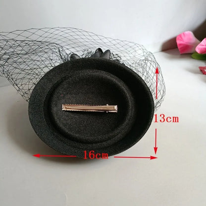 Retro Black Veil Small Top Hat Mesh Wool Felt Hats Bride Headpiece Hair Accessories