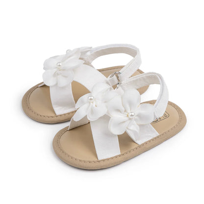 Baby Girls Shoes Flowers With Pearls Summer Cool Princess Sandals Lightweight Comfortable Soft Anti-slip Flat Sole