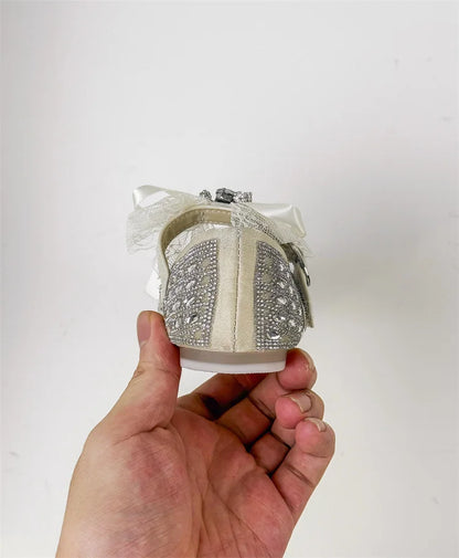 Children Shoes For Girls Leather Bow Rhinestone Princess Shoes Soft Sole Outdoor Fashion Kids Sneakers EU 26-33