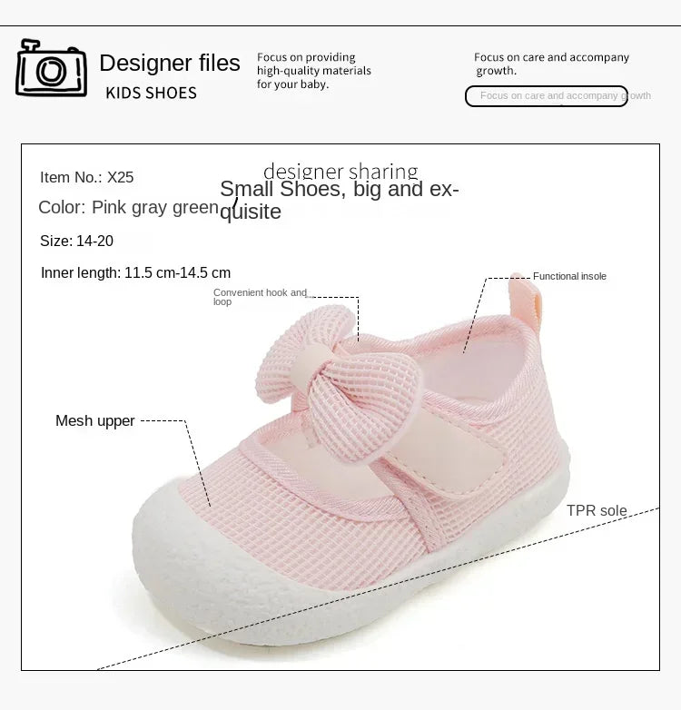 Kids Shoes  Baby Girl Walking Shoes with Breathable and Non Slip Mesh Bow Princess Shoes with Non Slip Soft Soles