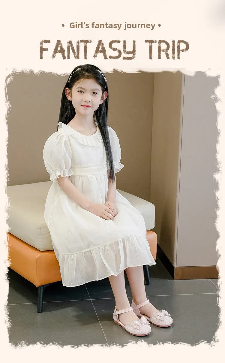 Girls Summer Sandals Soft Bottom Anti-Slip Butterfly Knot Princess Shoes Children's Footwear Comfortable Lightweight Slippers