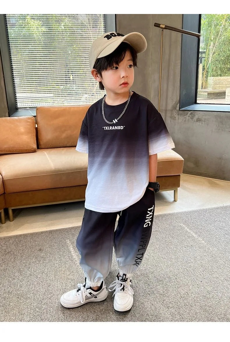 Summer teenager Boys Sports Suit Letter T Shirt + hip hop shorts Pants Kids Clothes Tracksuit 4 5 6 7 8 9 10 11 12 Years