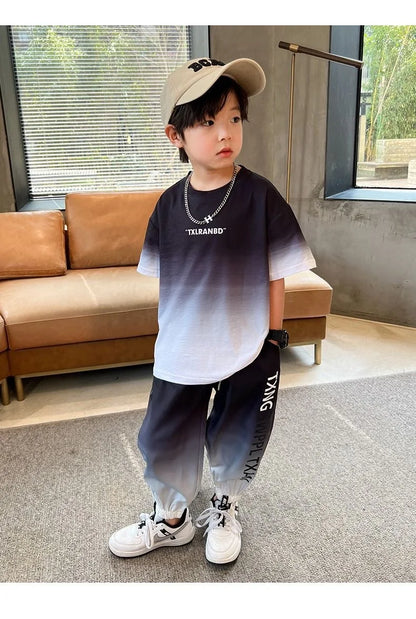 Summer teenager Boys Sports Suit Letter T Shirt + hip hop shorts Pants Kids Clothes Tracksuit 4 5 6 7 8 9 10 11 12 Years