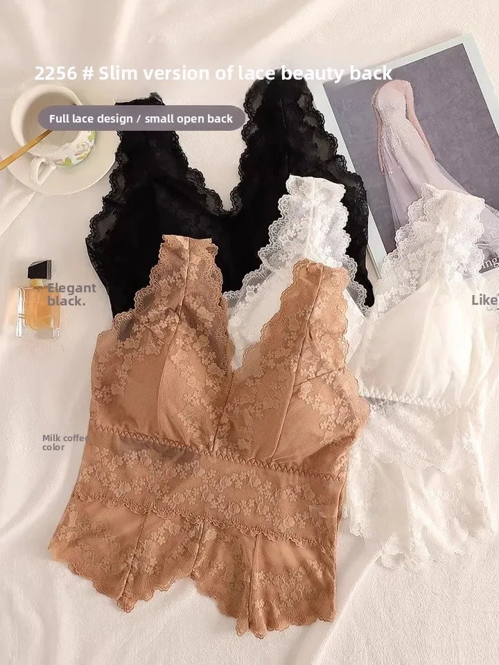 Lace White Strap Vest Women Summer Outdoor Wear with Chest Pad Beautiful Ba Base Inner Match V-ne Svel Top Women