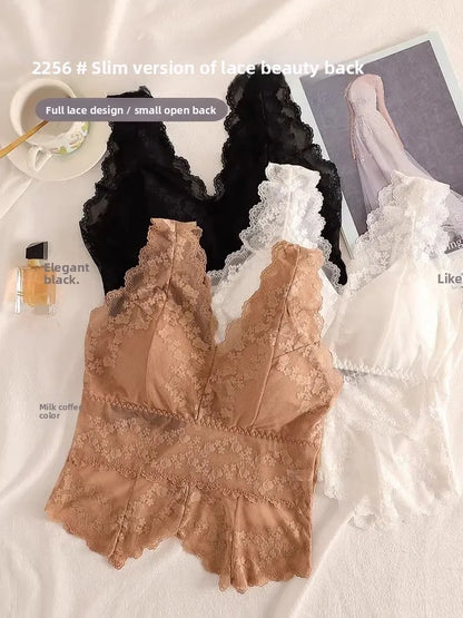 Lace White Strap Vest Women Summer Outdoor Wear with Chest Pad Beautiful Ba Base Inner Match V-ne Svel Top Women