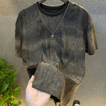Summer New Round Neck Short Sleeve T Shirt Man Designer Clothes Fashion Men Gradient Colour Sequin T Shirt Camiseta Gym Hombre(Available)